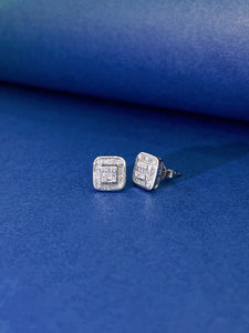 LUOWEND 18K White Gold Real Natural Diamond Stud Earrings for Women