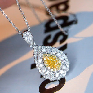 LUOWEND 18K White Gold Real Natural Yellow Diamond Pendant Necklace for Women