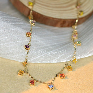 LUOWEND 18K Yellow Gold Real Natural Aquamarine Gemstone Necklace for Women