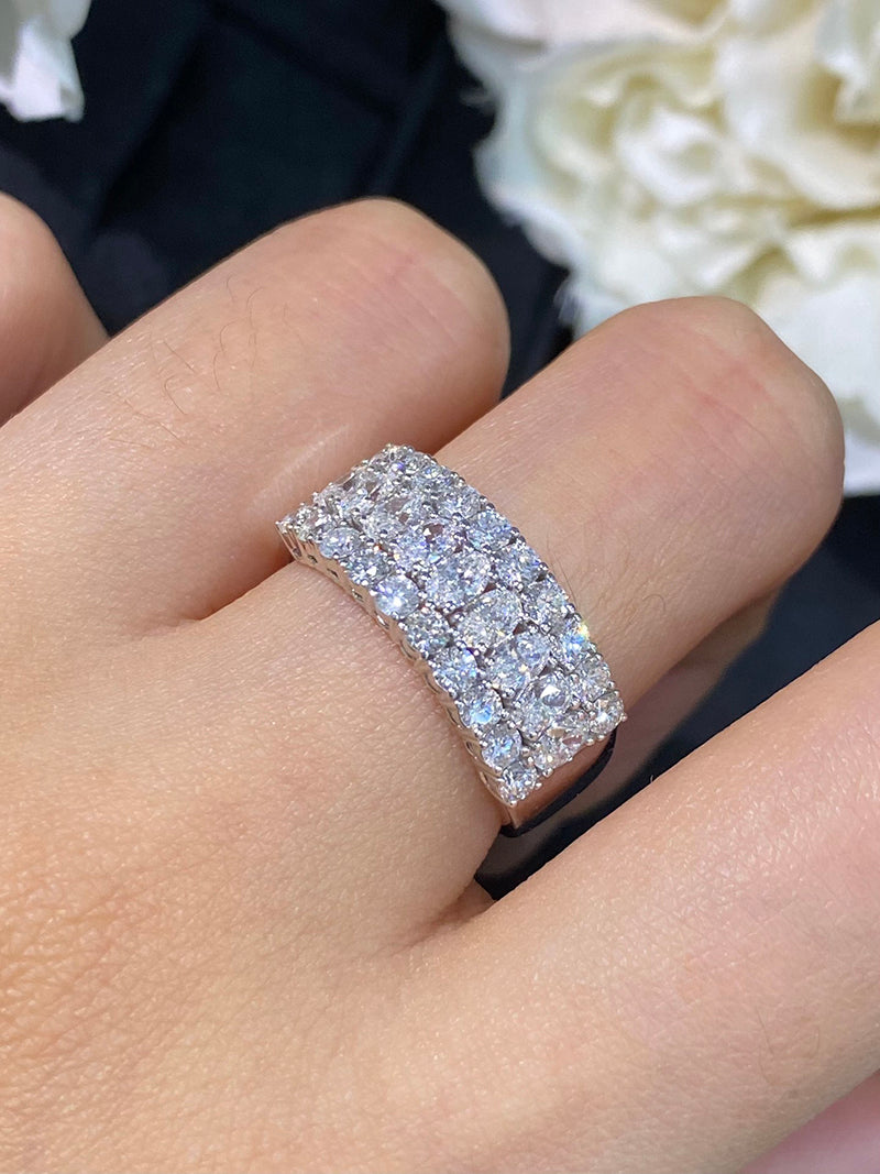 LUOWEND 18K White Gold Real Natural Diamond Ring for Women