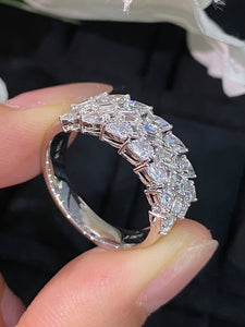 LUOWEND 18K White Gold Real Natural Diamond Ring for Women