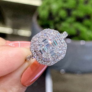 LUOWEND 18K White Gold Real Natural Diamond Ring for Women