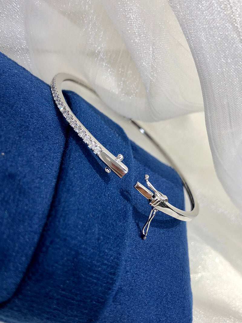 LUOWEND 18K White Gold Real Natural Diamond Bangle for Women