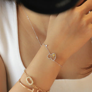 LUOWEND 18K White Gold Real Natural Yellow Diamond Bracelet for Women