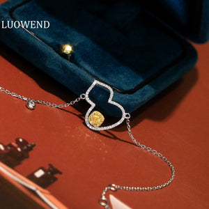LUOWEND 18K White Gold Real Natural Yellow Diamond Bracelet for Women