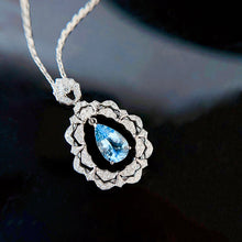 Load image into Gallery viewer, LUOWEND 18K White Gold Real Natural Aquamarine and Diamond Gemstone Necklace for Women
