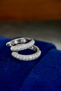 LUOWEND 18K White Gold Real Natural Diamond Hoop Earrings for Women