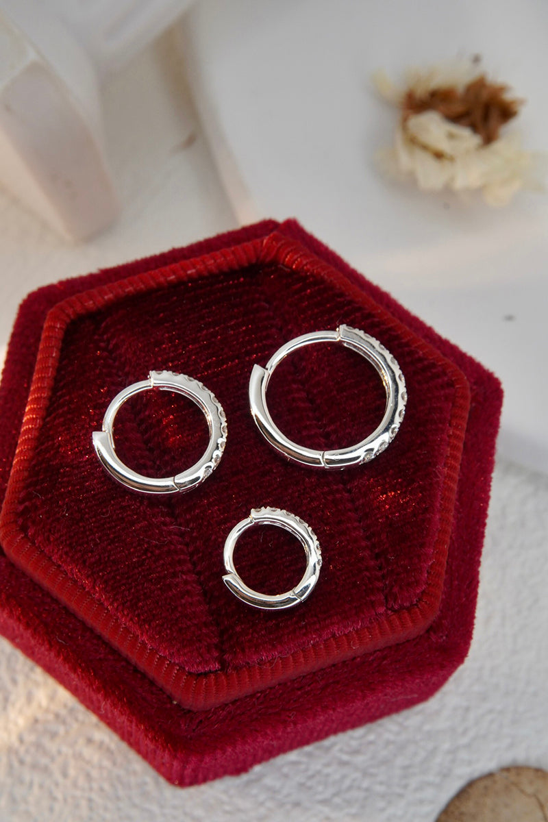 LUOWEND 18K White Gold Real Natural Diamond Hoop Earrings for Women