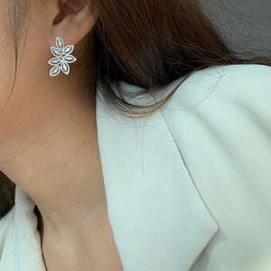 LUOWEND 18K White Gold Real Natural Diamond Stud Earrings for Women