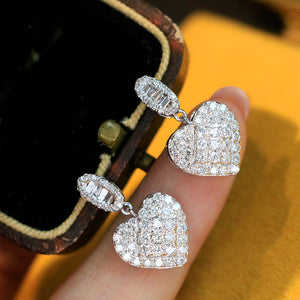 LUOWEND 18K White Gold Real Natural Diamond Stud Earrings for Women