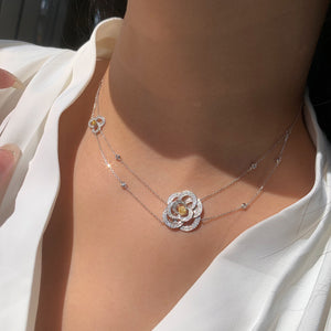LUOWEND 18K White Gold Real Natural Diamond Necklace for Women