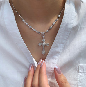 LUOWEND 18K White Gold Real Natural Diamond Necklace for Women