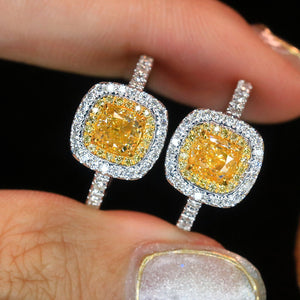 LUOWEND 18K White Gold Real Natural Yellow Diamond Ring for Women