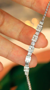 LUOWEND 18K White Gold Real Natural Diamond Bracelet for Women