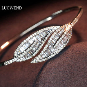 LUOWEND 18K White Gold Real Natural Diamond Bracelet for Women