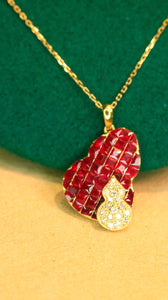 LUOWEND 18K Yellow Gold Real Natural Ruby and Diamond Gemstone Necklace for Women