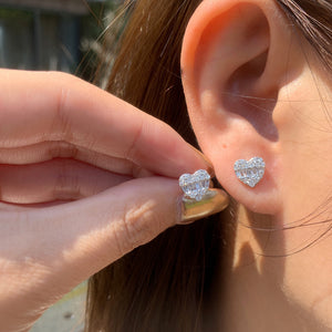 LUOWEND 18K White Gold Real Natural Diamond Stud Earrings for Women