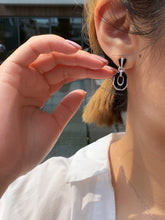 Load image into Gallery viewer, LUOWEND 18K White Gold Natural Black Onyx Earrings for Women
