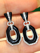 Load image into Gallery viewer, LUOWEND 18K White Gold Natural Black Onyx Earrings for Women
