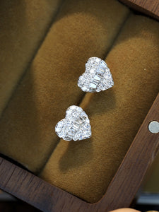 LUOWEND 18K White Gold Real Natural Diamond Stud Earrings for Women