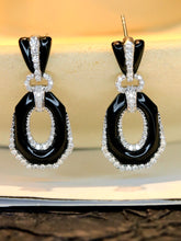 Load image into Gallery viewer, LUOWEND 18K White Gold Natural Black Onyx Earrings for Women
