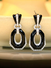 Load image into Gallery viewer, LUOWEND 18K White Gold Natural Black Onyx Earrings for Women

