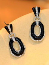 Load image into Gallery viewer, LUOWEND 18K White Gold Natural Black Onyx Earrings for Women
