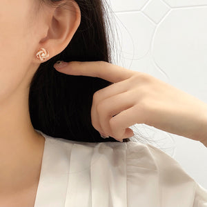 LUOWEND 18K White or Rose Gold Real Natural Diamond Stud Earrings for Women