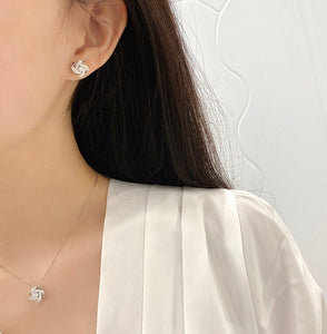 LUOWEND 18K White or Rose Gold Real Natural Diamond Stud Earrings for Women