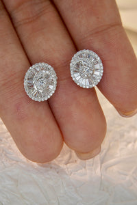LUOWEND 18K White Gold Real Natural Diamond Stud Earrings for Women