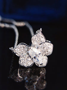LUOWEND 18K White Gold Real Natural Diamond Pendant Necklace for Women