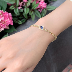 LUOWEND 18K Yellow Gold Real Natural Sapphire and Diamond Gemstone Bracelet for Women
