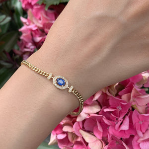 LUOWEND 18K Yellow Gold Real Natural Sapphire and Diamond Gemstone Bracelet for Women