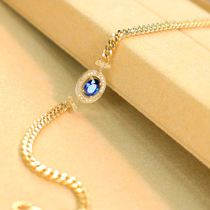 LUOWEND 18K Yellow Gold Real Natural Sapphire and Diamond Gemstone Bracelet for Women
