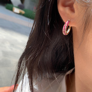 LUOWEND 18K Yellow Gold Real Natural Diamond and Ruby Gemstone Earrings for Women