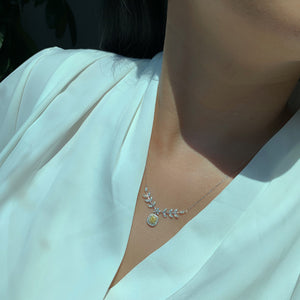 LUOWEND 18K White Gold Real Natural Yellow Diamond Pendant Necklace for Women