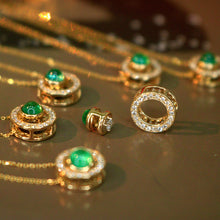 Load image into Gallery viewer, LUOWEND 18K Yellow Gold Real Natural Diamond and Emerald Gemstone Necklace for Women
