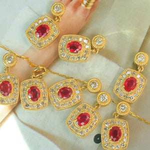 LUOWEND 18K Yellow Gold Real Natural Ruby Gemstone Necklace for Women