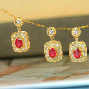 LUOWEND 18K Yellow Gold Real Natural Ruby Gemstone Necklace for Women