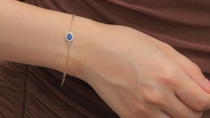 LUOWEND 18K Yellow Gold Real Natural Sapphire and Diamond Gemstone Bracelet for Women