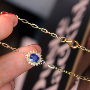 LUOWEND 18K Yellow Gold Real Natural Sapphire and Diamond Gemstone Bracelet for Women
