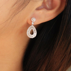 LUOWEND 18K White Gold Real Natural Diamond Drop Earrings for Women