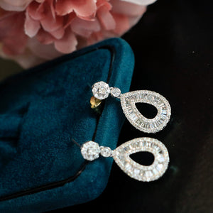 LUOWEND 18K White Gold Real Natural Diamond Drop Earrings for Women