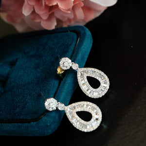 LUOWEND 18K White Gold Real Natural Diamond Drop Earrings for Women