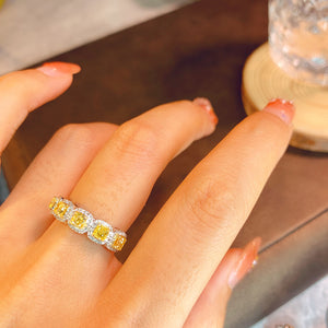 LUOWEND 18K White Gold Real Natural Yellow Diamond Ring for Women