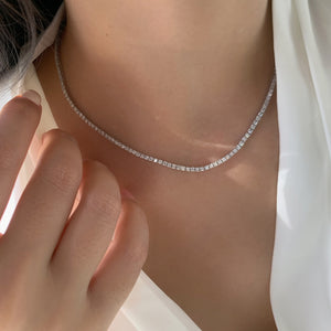LUOWEND 18K White Gold Real Natural Diamond Tennis Necklace for Women