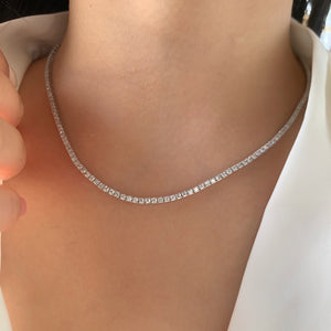 LUOWEND 18K White Gold Real Natural Diamond Tennis Necklace for Women