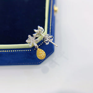 LUOWEND 18K White Gold Real Natural Yellow Diamond Drop Earrings for Women