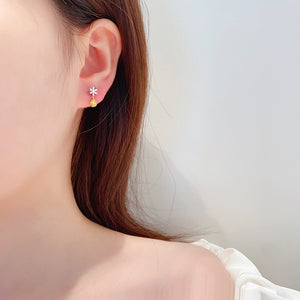 LUOWEND 18K White Gold Real Natural Yellow Diamond Drop Earrings for Women