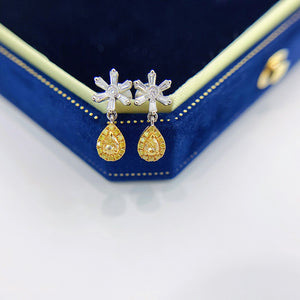 LUOWEND 18K White Gold Real Natural Yellow Diamond Drop Earrings for Women